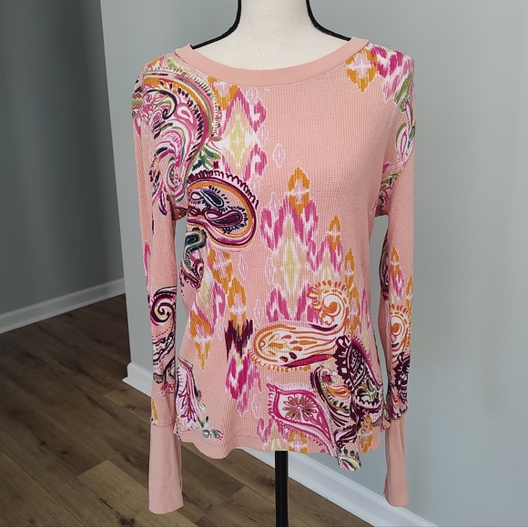 Sundance Thermal Top Peach And Paisley Long Sleeve Size L - Picture 2 of 9